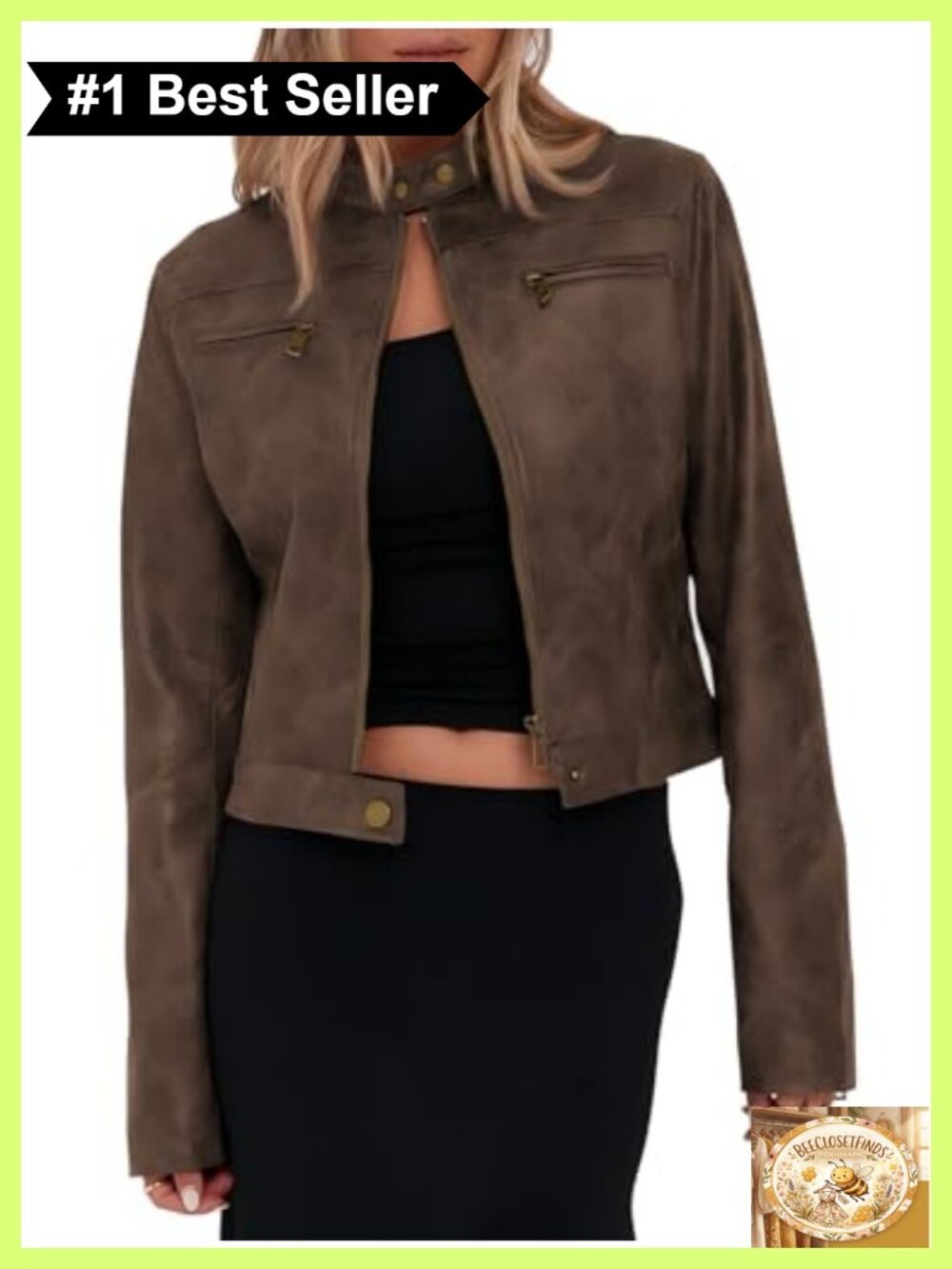 Faux Leather Cropped Moto Jacket Zip Up Stand Collar Casual Vintage Coat